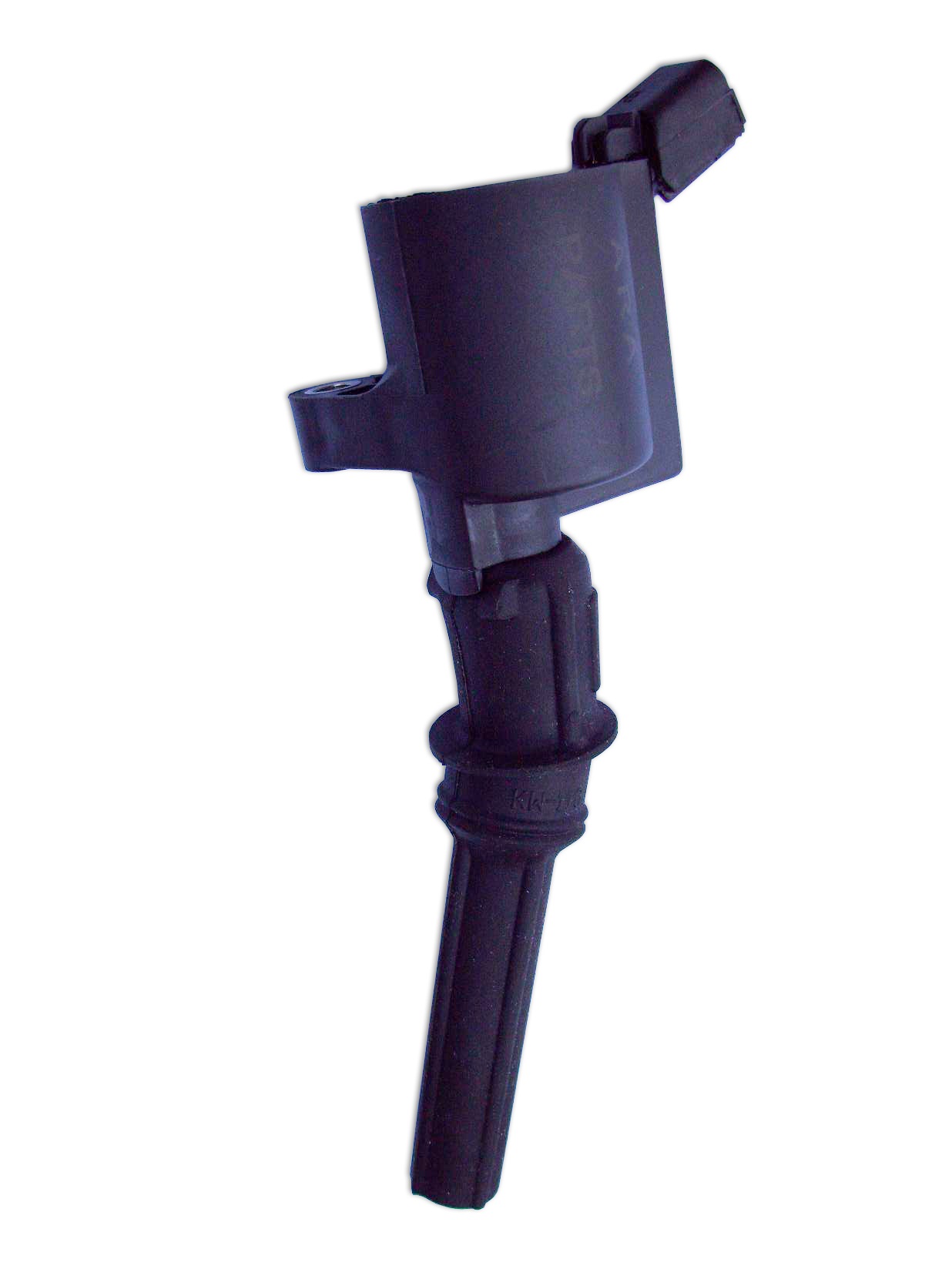 This ignition coil fits a 2003 Ford F150 with the 4.6L  or 5.4L V8. The rubber boot has an angle to it.